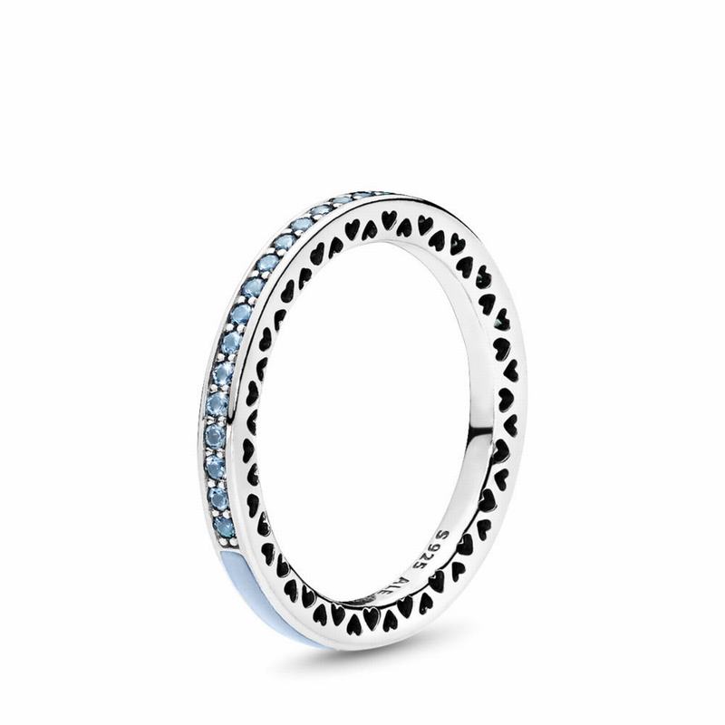 Pandora Radiant Hearts Stackable Ring - Sterling Silver/Enamel/Blue/Synthetic Spinel - Canada | NQ55